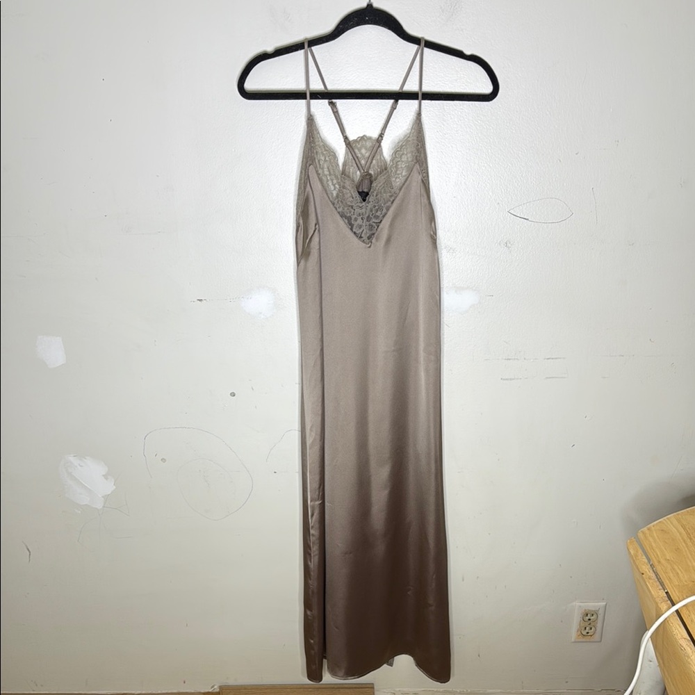 House of Harlow 1960 Polyester Lace-Trimmed Tan Slip Dress Size Small NEW!